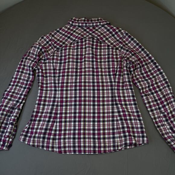 Columbia Women L Button Shirt Plaid Roll Tab Sun Protection Omni-Shade Vented - Picture 2 of 7